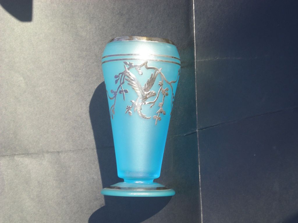 Tiffin Elegant Depression Glass "Dahlia" Vase with Silver Overlay Tiffin Elegant Depression Glass "Dahlia" Vase with Silver Overlay