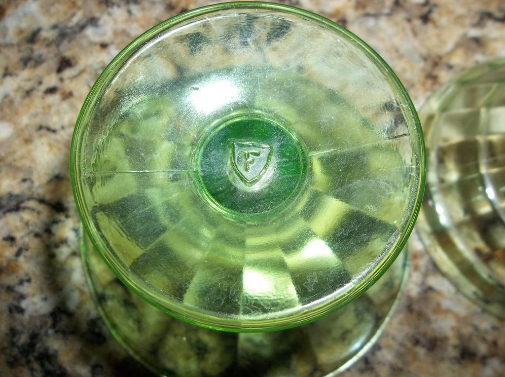 Pair of 1930's Federal green glass sherbert dishes. Pair of 1930's Federal green glass sherbert dishes.