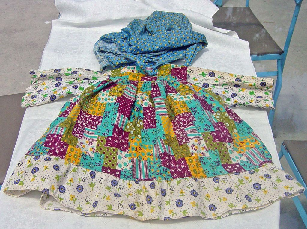 Vintage Knickerbocker Holly Hobby Patchwork Dress & Bonnet Vintage Knickerbocker Holly Hobby Patchwork Dress & Bonnet