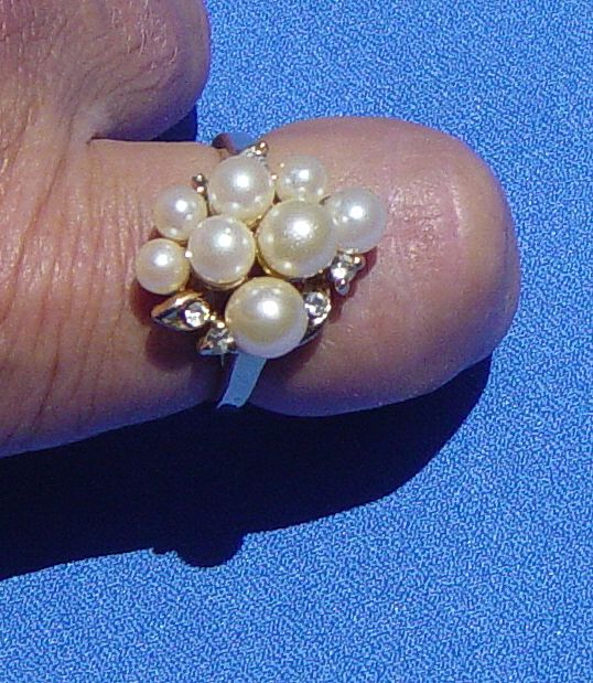Vintage Roman Signed Faux Pearl Rhinestone Cocktail Ring Vintage Roman Signed Faux Pearl Rhinestone Cocktail Ring