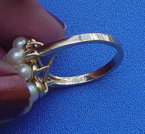 Vintage Roman Signed Faux Pearl Rhinestone Cocktail Ring Vintage Roman Signed Faux Pearl Rhinestone Cocktail Ring