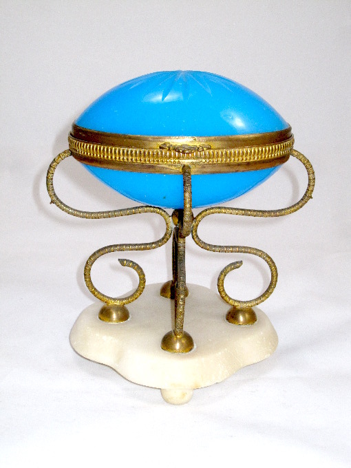 Large Palais Royal Blue Opaline Egg on Marble Base Large Palais Royal Blue Opaline Egg on Marble Base