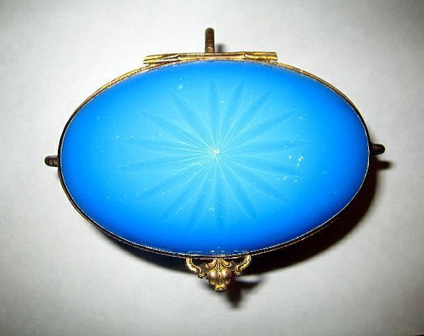 Large Palais Royal Blue Opaline Egg on Marble Base Large Palais Royal Blue Opaline Egg on Marble Base