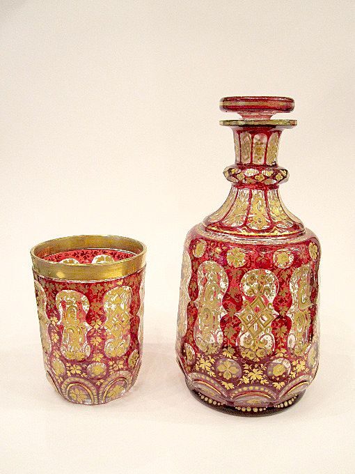 Fabulous Bohemian Ruby Red enamelled Decanter Set circa 1860 Fabulous Bohemian Ruby Red enamelled Decanter Set circa 1860