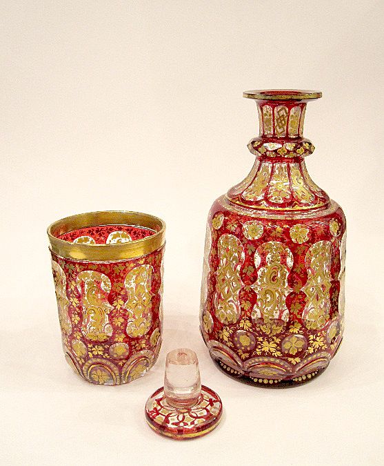 Fabulous Bohemian Ruby Red enamelled Decanter Set circa 1860 Fabulous Bohemian Ruby Red enamelled Decanter Set circa 1860