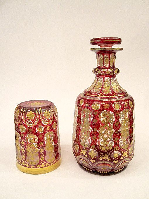 Fabulous Bohemian Ruby Red enamelled Decanter Set circa 1860 Fabulous Bohemian Ruby Red enamelled Decanter Set circa 1860