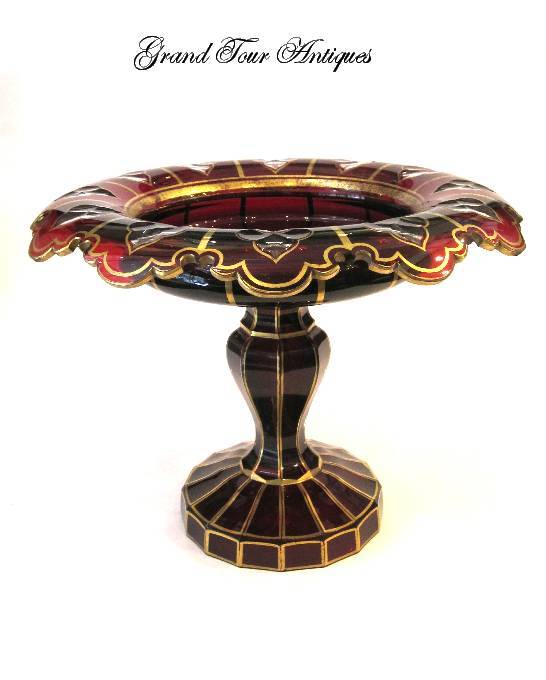 Bohemian 19th Century Ruby Red Cut Crystal Glass Tazza Bohemian 19th Century Ruby Red Cut Crystal Glass Tazza