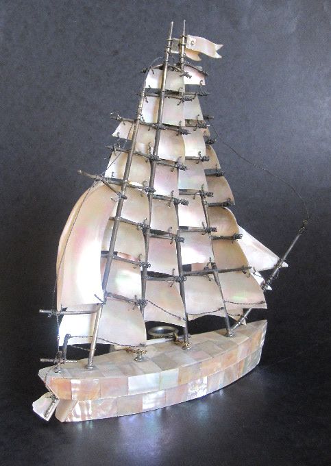 Huge Antique Mother of Pearl Boat Inkwell Huge Antique Mother of Pearl Boat Inkwell