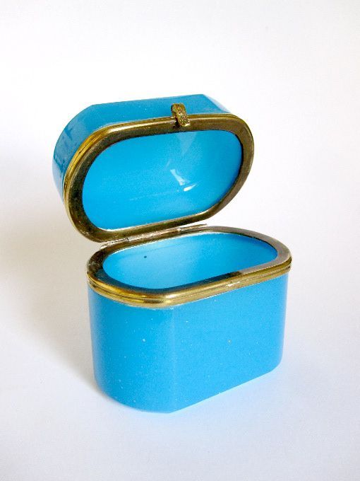 Antique French Blue Opaline Small Rectangular Hinged Box Antique French Blue Opaline Small Rectangular Hinged Box