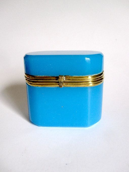 Antique French Blue Opaline Small Rectangular Hinged Box Antique French Blue Opaline Small Rectangular Hinged Box