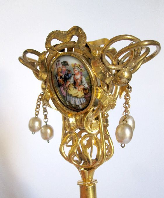 Exquisite Sevres Tussie Mussie Posey Holder Porte Bouquet with Porcelain Plaque Exquisite Sevres Tussie Mussie Posey Holder Porte Bouquet with Porcelain Plaque