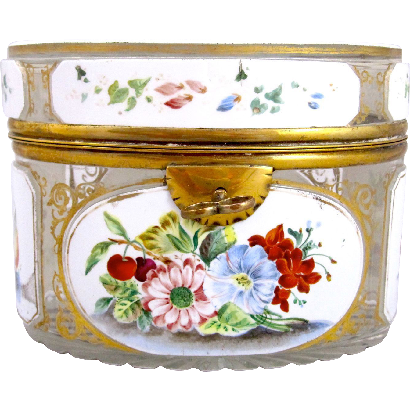 Antique Bohemian Overlay Glass Flower Casket Box from grandtour on Ruby