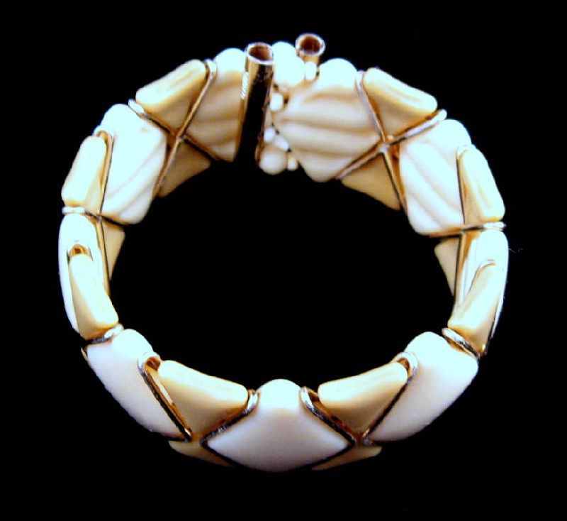 Cream Taupe Glass Western Germany Cuff Wire Bracelet Cream Taupe Glass Western Germany Cuff Wire Bracelet