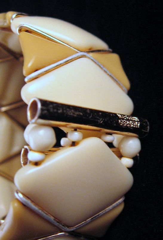 Cream Taupe Glass Western Germany Cuff Wire Bracelet Cream Taupe Glass Western Germany Cuff Wire Bracelet