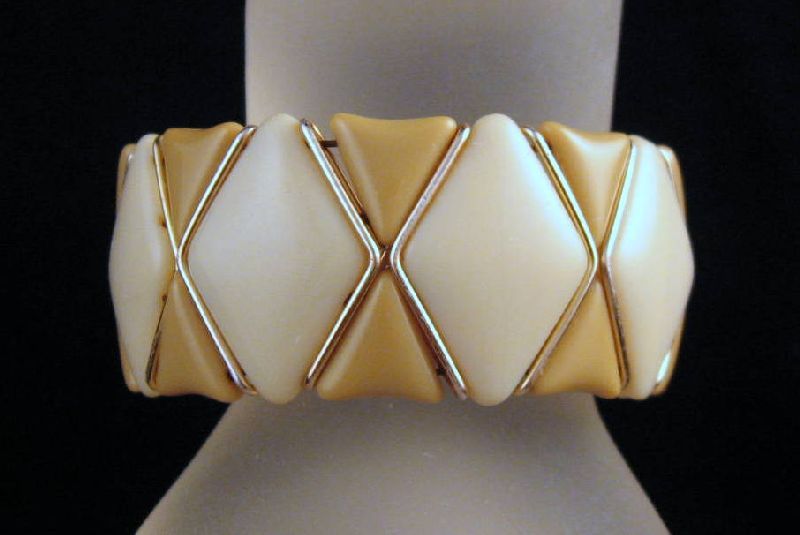Cream Taupe Glass Western Germany Cuff Wire Bracelet Cream Taupe Glass Western Germany Cuff Wire Bracelet
