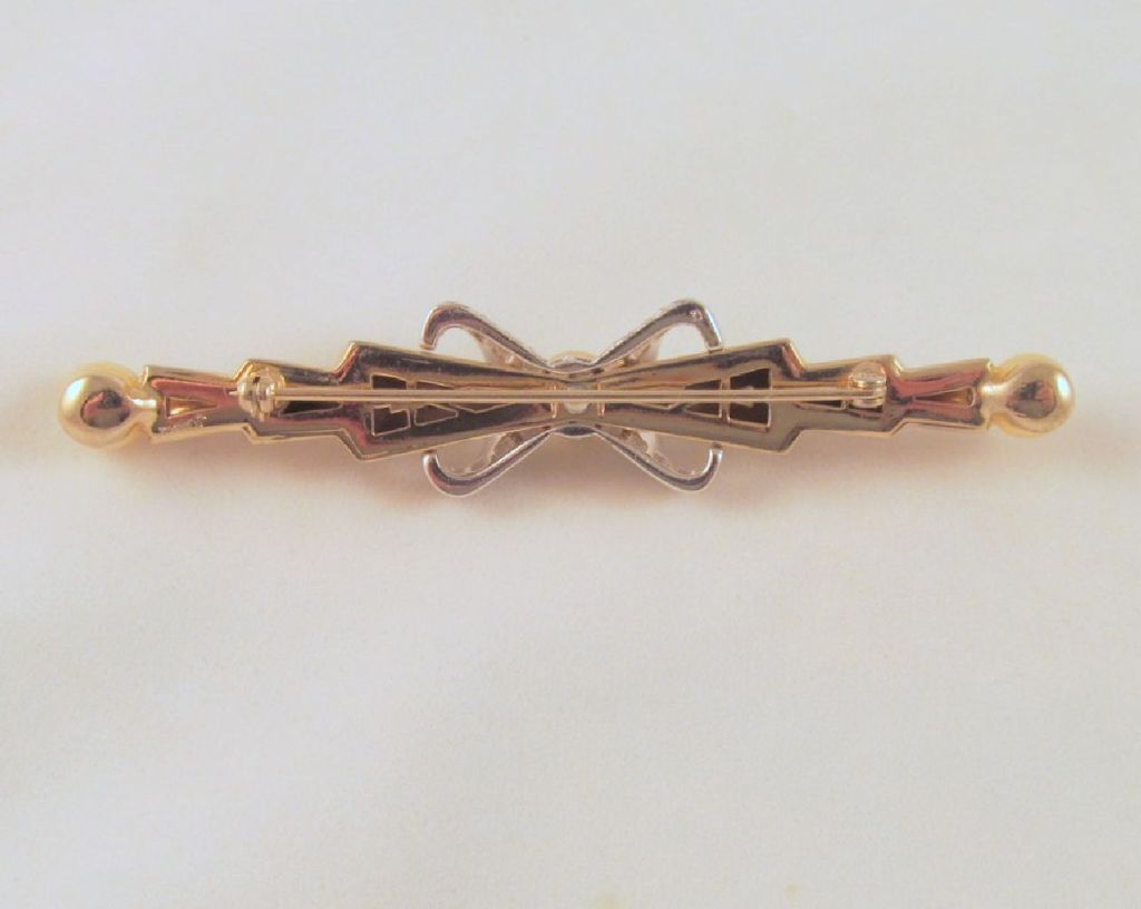 Outstanding Jomaz Gold/Silver-tone Faux Pearl Rhinestone Bar Pin 3 3/4" Outstanding Jomaz Gold/Silver-tone Faux Pearl Rhinestone Bar Pin 3 3/4"