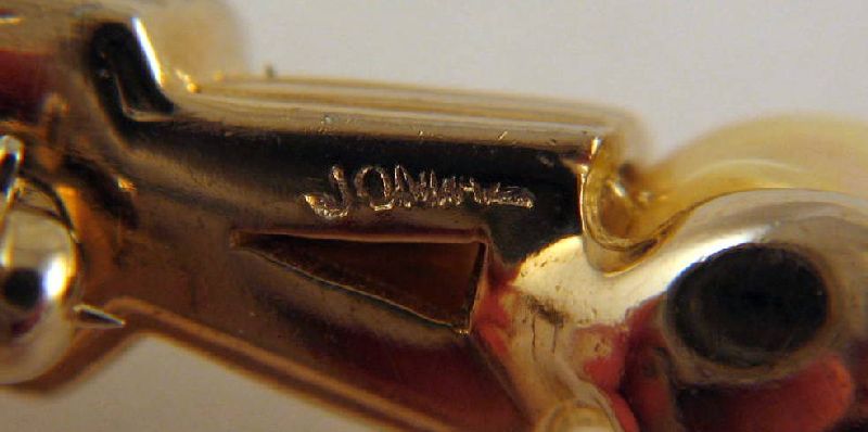 Outstanding Jomaz Gold/Silver-tone Faux Pearl Rhinestone Bar Pin 3 3/4" Outstanding Jomaz Gold/Silver-tone Faux Pearl Rhinestone Bar Pin 3 3/4"