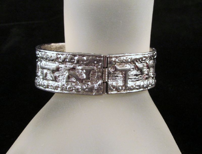 Ciner Hebrew Letters Silver-tone Hinged Bangle Bracelet Ciner Hebrew Letters Silver-tone Hinged Bangle Bracelet