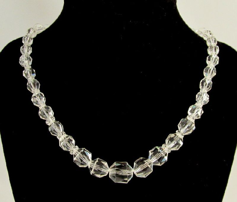 Czechoslovakia Faceted Barrel Crystal Beads Choker Necklace Czechoslovakia Faceted Barrel Crystal Beads Choker Necklace