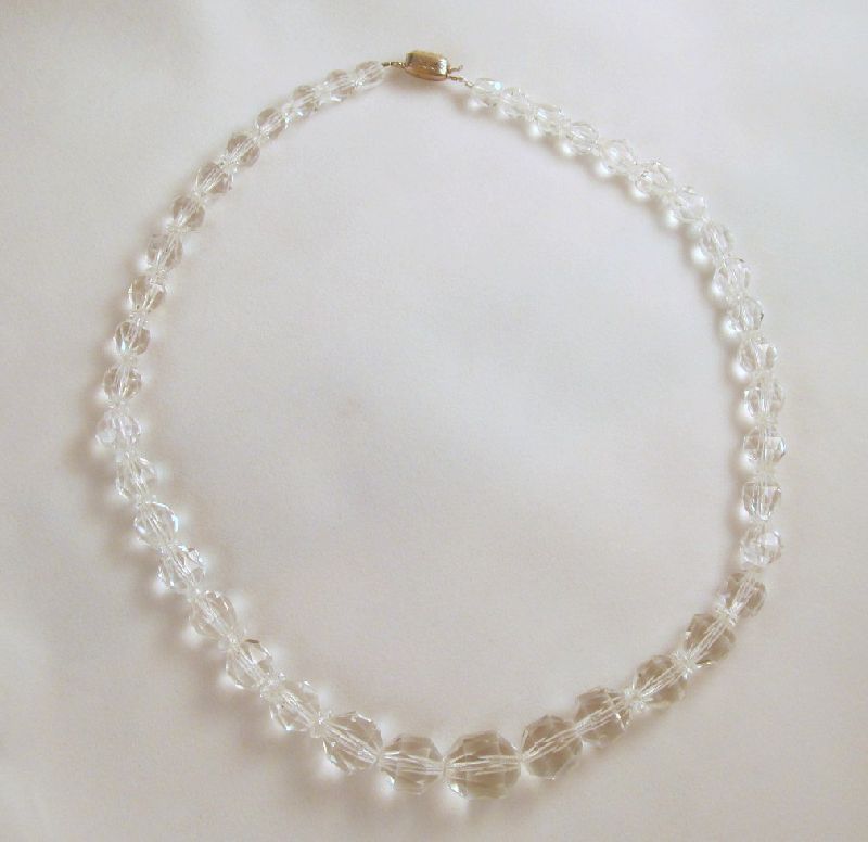 Czechoslovakia Faceted Barrel Crystal Beads Choker Necklace Czechoslovakia Faceted Barrel Crystal Beads Choker Necklace