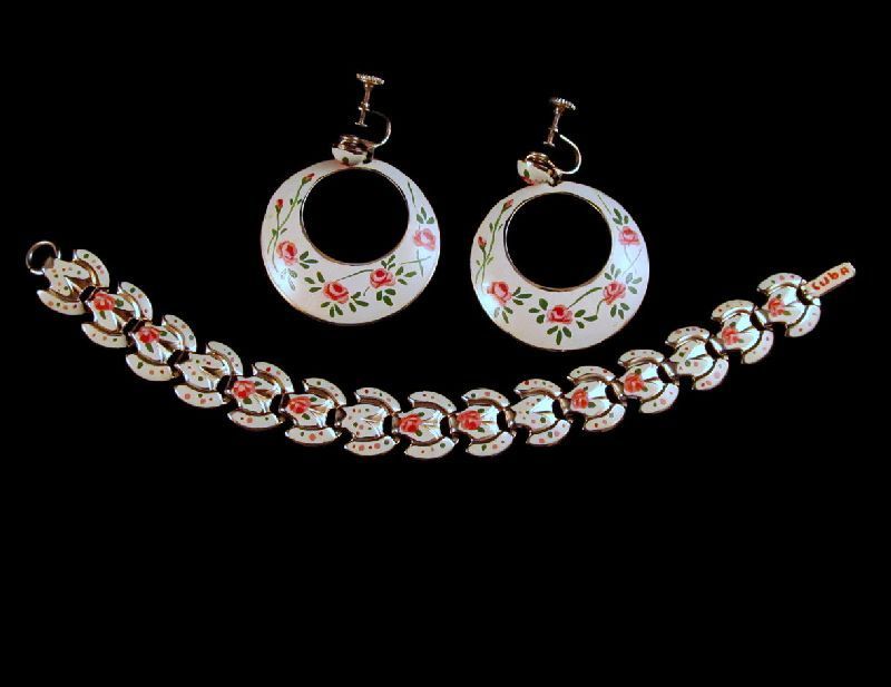 Marino Signed Cuba Souvenir Enamel Bracelet Earrings 1950s Marino Signed Cuba Souvenir Enamel Bracelet Earrings 1950s