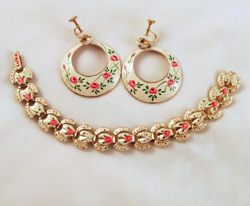 Marino Signed Cuba Souvenir Enamel Bracelet Earrings 1950s Marino Signed Cuba Souvenir Enamel Bracelet Earrings 1950s