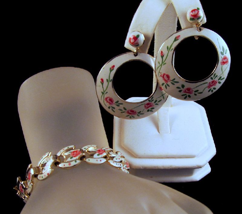 Marino Signed Cuba Souvenir Enamel Bracelet Earrings 1950s Marino Signed Cuba Souvenir Enamel Bracelet Earrings 1950s