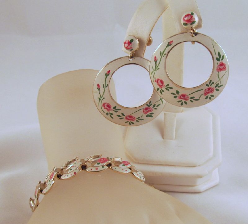 Marino Signed Cuba Souvenir Enamel Bracelet Earrings 1950s Marino Signed Cuba Souvenir Enamel Bracelet Earrings 1950s