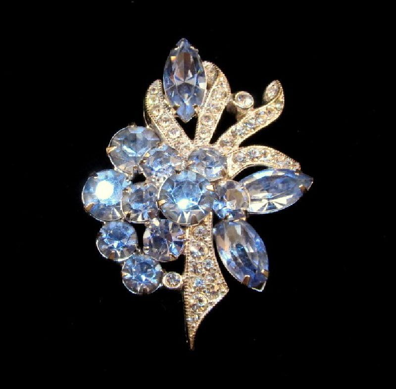 Eisenberg Ice Light Blue Clear Rhinestone Brooch Silver-tone Eisenberg Ice Light Blue Clear Rhinestone Brooch Silver-tone