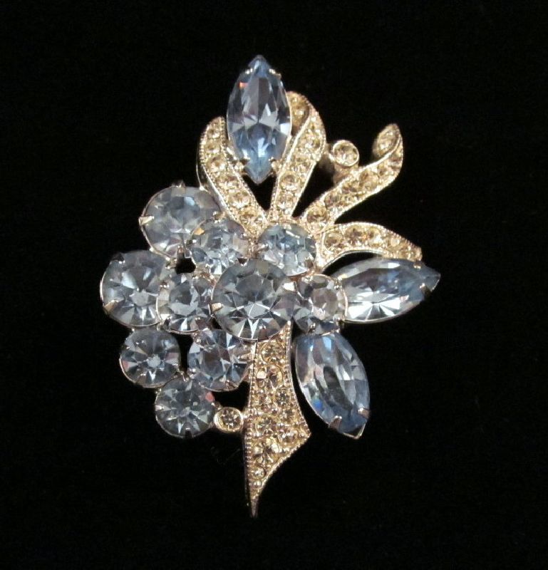 Eisenberg Ice Light Blue Clear Rhinestone Brooch Silver-tone Eisenberg Ice Light Blue Clear Rhinestone Brooch Silver-tone