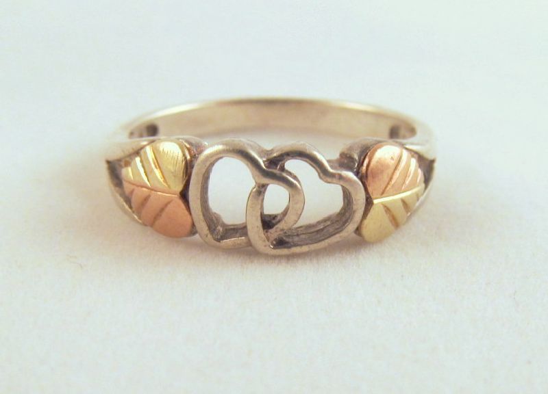Sterling 12K Black Hills Gold Double Heart Ring Size 7 Sterling 12K Black Hills Gold Double Heart Ring Size 7