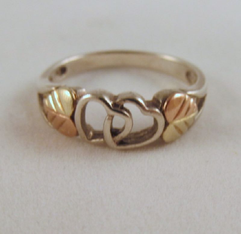 Sterling 12K Black Hills Gold Double Heart Ring Size 7 Sterling 12K Black Hills Gold Double Heart Ring Size 7