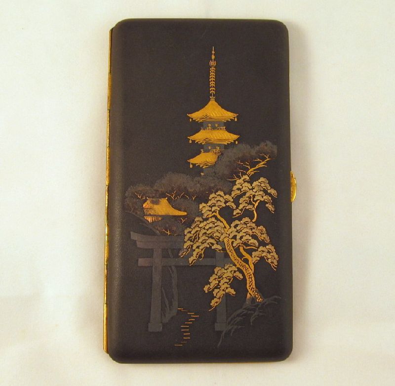 Amita Damascene Japan Torii Gate Shrine Cigarette Case Amita Damascene Japan Torii Gate Shrine Cigarette Case