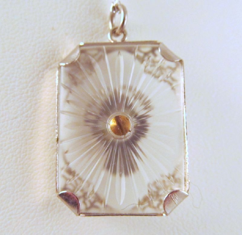 Camphor Glass Pendant B.P.O.E. Elk's 11th Hour Emblem Sterling Chain Camphor Glass Pendant B.P.O.E. Elk's 11th Hour Emblem Sterling Chain