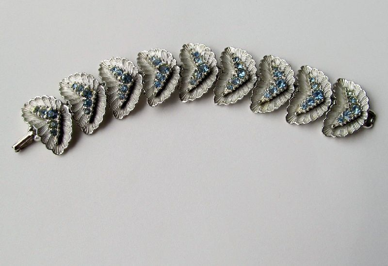 Signed BSK Pale Blue Rhinestone Silver-tone Bracelet Signed BSK Pale Blue Rhinestone Silver-tone Bracelet