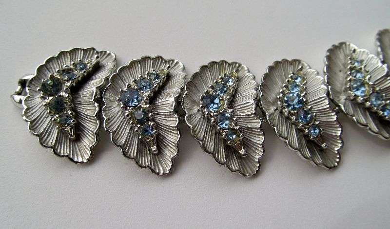 Signed BSK Pale Blue Rhinestone Silver-tone Bracelet Signed BSK Pale Blue Rhinestone Silver-tone Bracelet