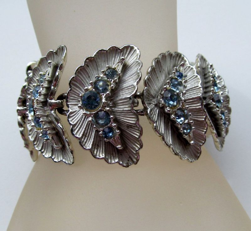 Signed BSK Pale Blue Rhinestone Silver-tone Bracelet Signed BSK Pale Blue Rhinestone Silver-tone Bracelet