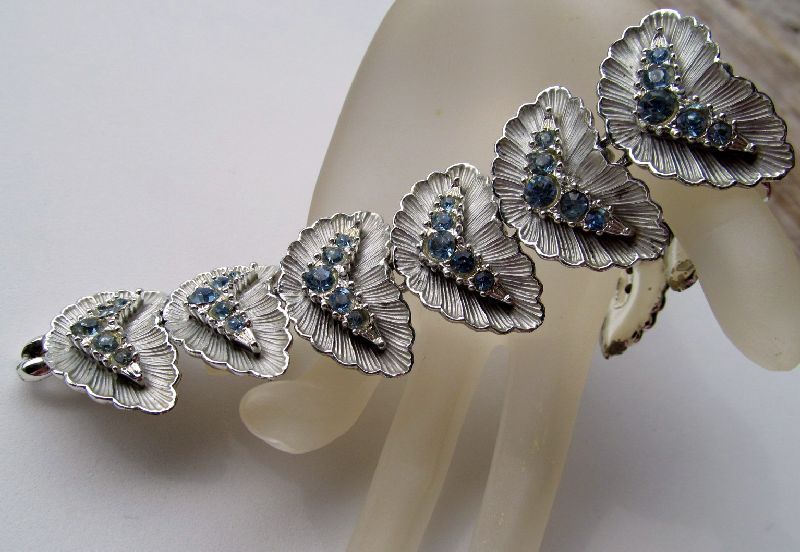 Signed BSK Pale Blue Rhinestone Silver-tone Bracelet Signed BSK Pale Blue Rhinestone Silver-tone Bracelet