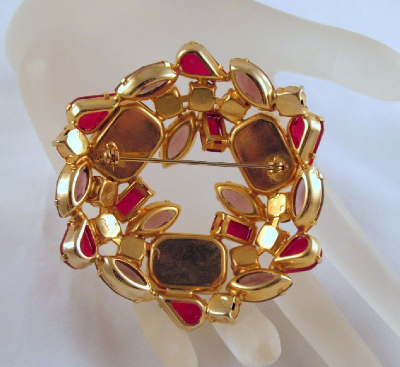 Volcano Watermelon Rhinestone Brooch Purple Red Pink Aurora Borealis Gold-tone Volcano Watermelon Rhinestone Brooch Purple Red Pink Aurora Borealis Gold-tone