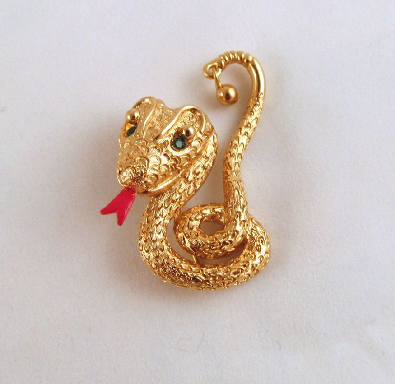 Monet Rattlesnake Brooch Gold-tone Green Eyes Monet Rattlesnake Brooch Gold-tone Green Eyes
