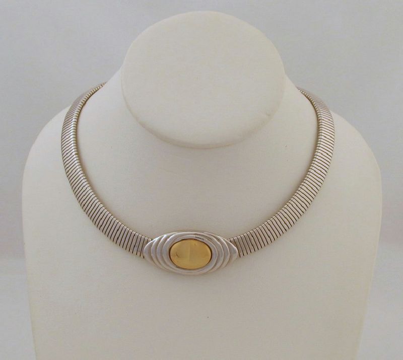 KJL for Avon Omega Chain Gas-pipe Choker Silver-tone Kenneth J. Lane KJL for Avon Omega Chain Gas-pipe Choker Silver-tone Kenneth J. Lane