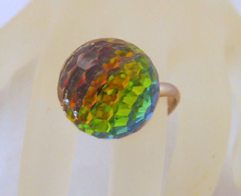 Multicolor Prism Disco Ball Ring Adjustable 1970s Silver-tone 17.8mm Multicolor Prism Disco Ball Ring Adjustable 1970s Silver-tone 17.8mm