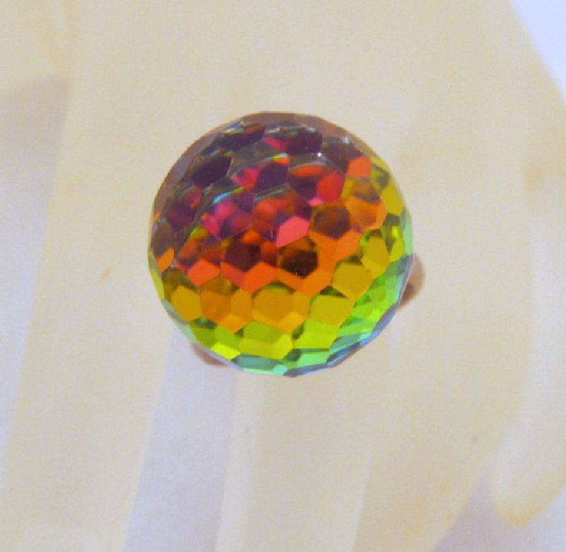 Multicolor Prism Disco Ball Ring Adjustable 1970s Silver-tone 17.8mm Multicolor Prism Disco Ball Ring Adjustable 1970s Silver-tone 17.8mm