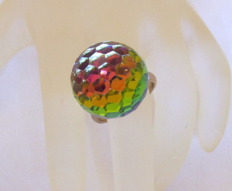 Multicolor Prism Disco Ball Ring Adjustable 1970s Silver-tone 17.8mm Multicolor Prism Disco Ball Ring Adjustable 1970s Silver-tone 17.8mm