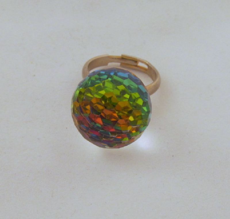 Multicolor Prism Disco Ball Ring Adjustable 1970s Silver-tone 17.8mm Multicolor Prism Disco Ball Ring Adjustable 1970s Silver-tone 17.8mm