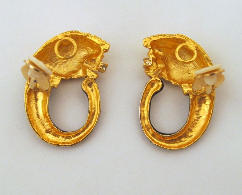 Rhinestone Tiger Enamel Hoop Clip Earrings Huge Sparkly Rhinestone Tiger Enamel Hoop Clip Earrings Huge Sparkly