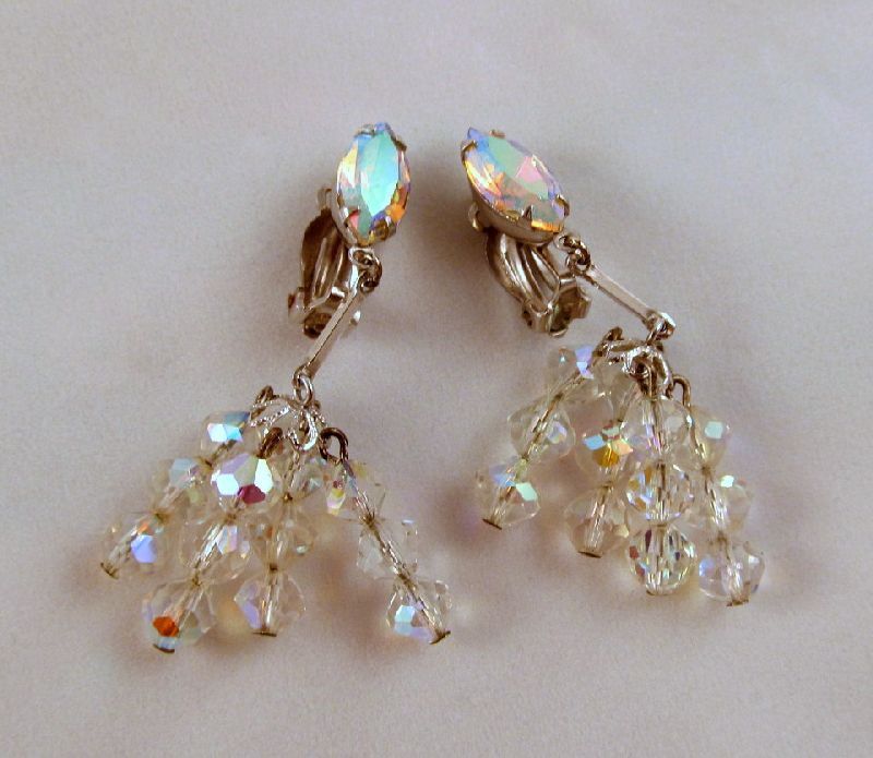 Lewis Segal Aurora Borealis Rhinestone Crystals Drop Clip Earrings Lewis Segal Aurora Borealis Rhinestone Crystals Drop Clip Earrings