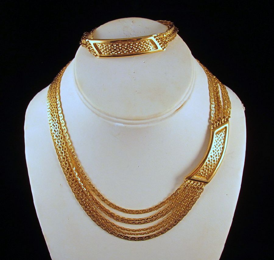 Monet Offset Focal Multi-chain Gold-tone Necklace Bracelet Monet Offset Focal Multi-chain Gold-tone Necklace Bracelet