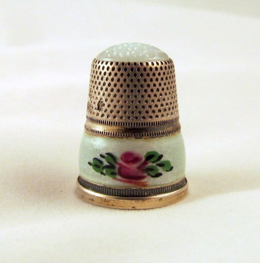 J.A. Henckels Sterling Green Guilloche Thimble Glass Top J.A. Henckels Sterling Green Guilloche Thimble Glass Top