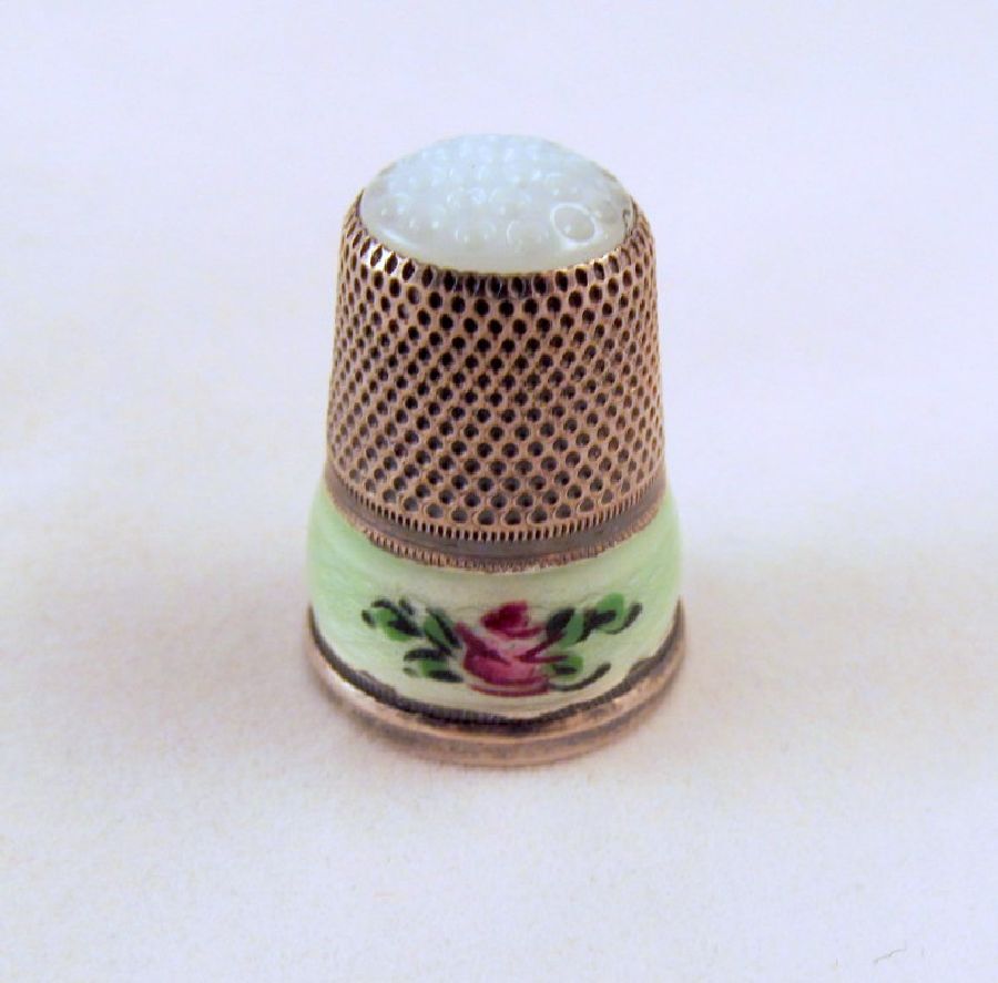 J.A. Henckels Sterling Green Guilloche Thimble Glass Top 1" J.A. Henckels Sterling Green Guilloche Thimble Glass Top 1"
